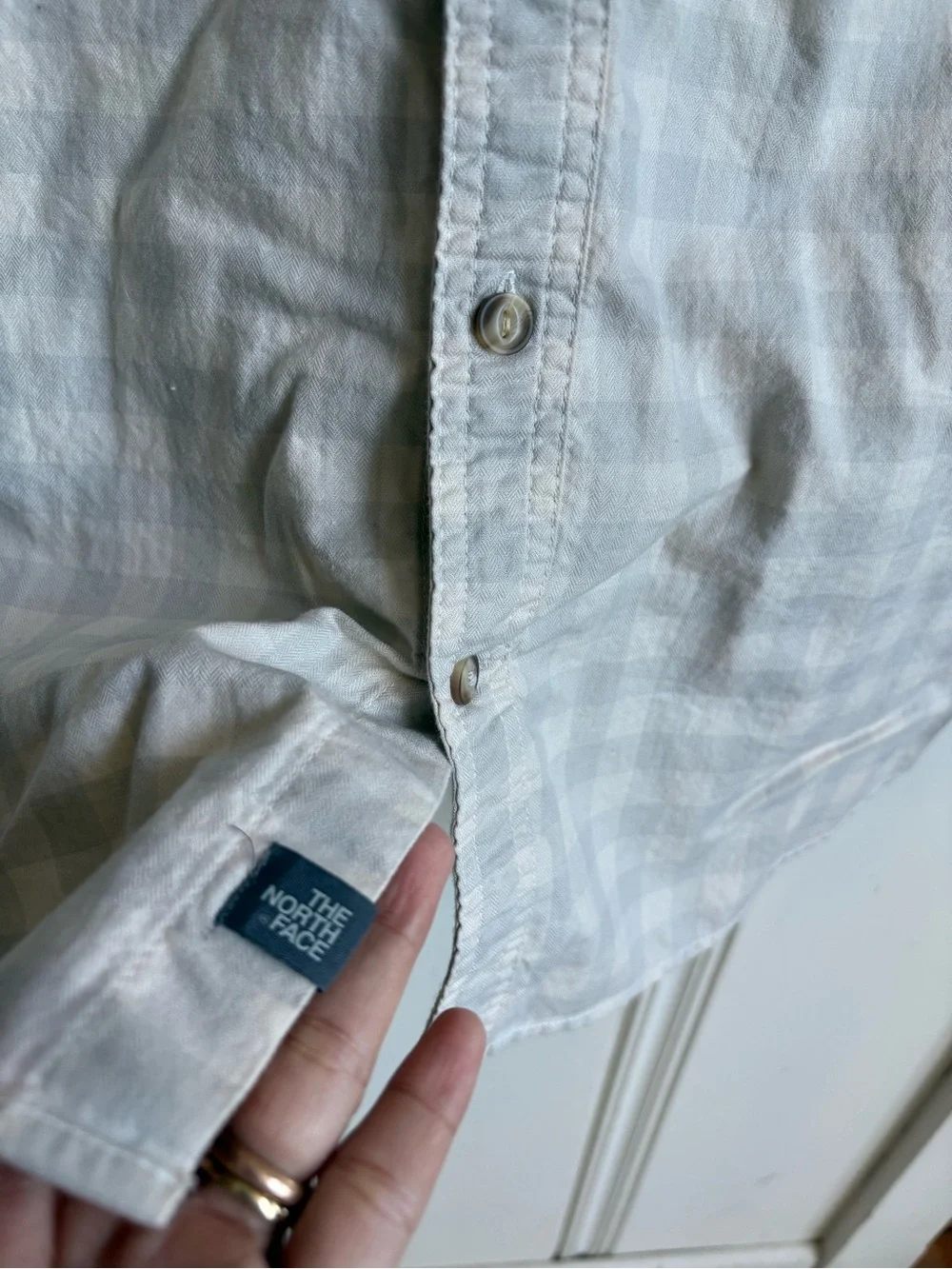The North Face Men’s Light Gray Plaid Button-Down Shirt